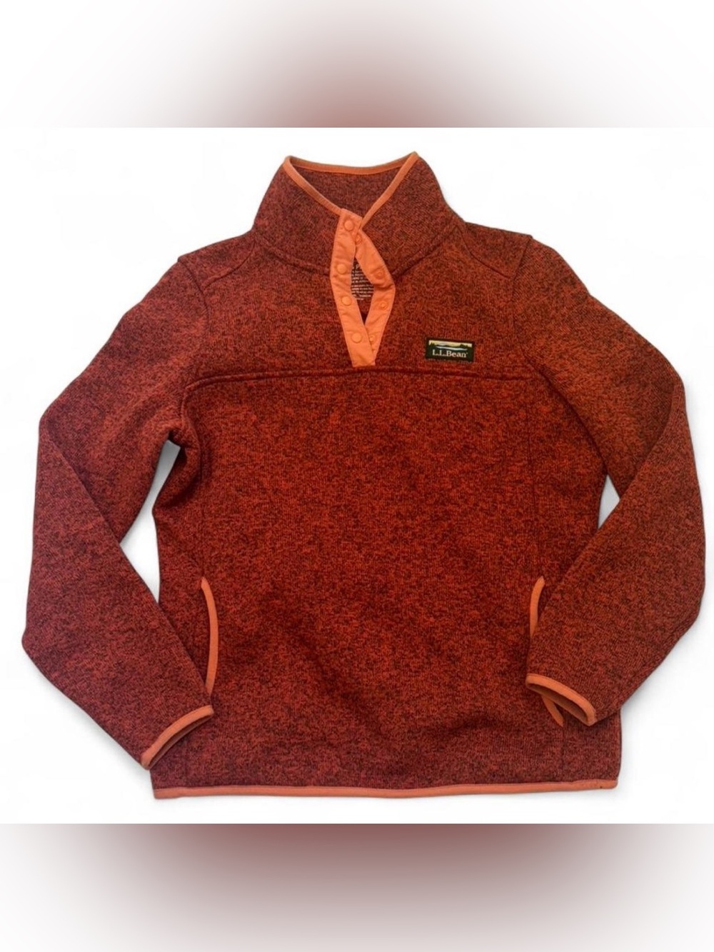 L.L. Bean Women's S Red Heather Snap-Front Fleece with Kangaroo pocket